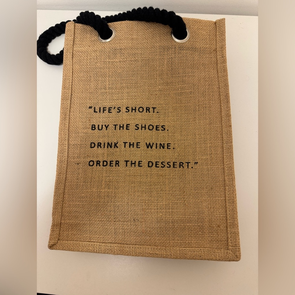 Natural Jute✨wine tote!✨ Bag with Black Straps and Writing